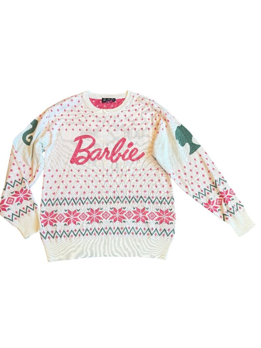 Mattel Barbie Pullover Stretchy Sweater Crew Neck Pony Tail Pink Size Small NWT